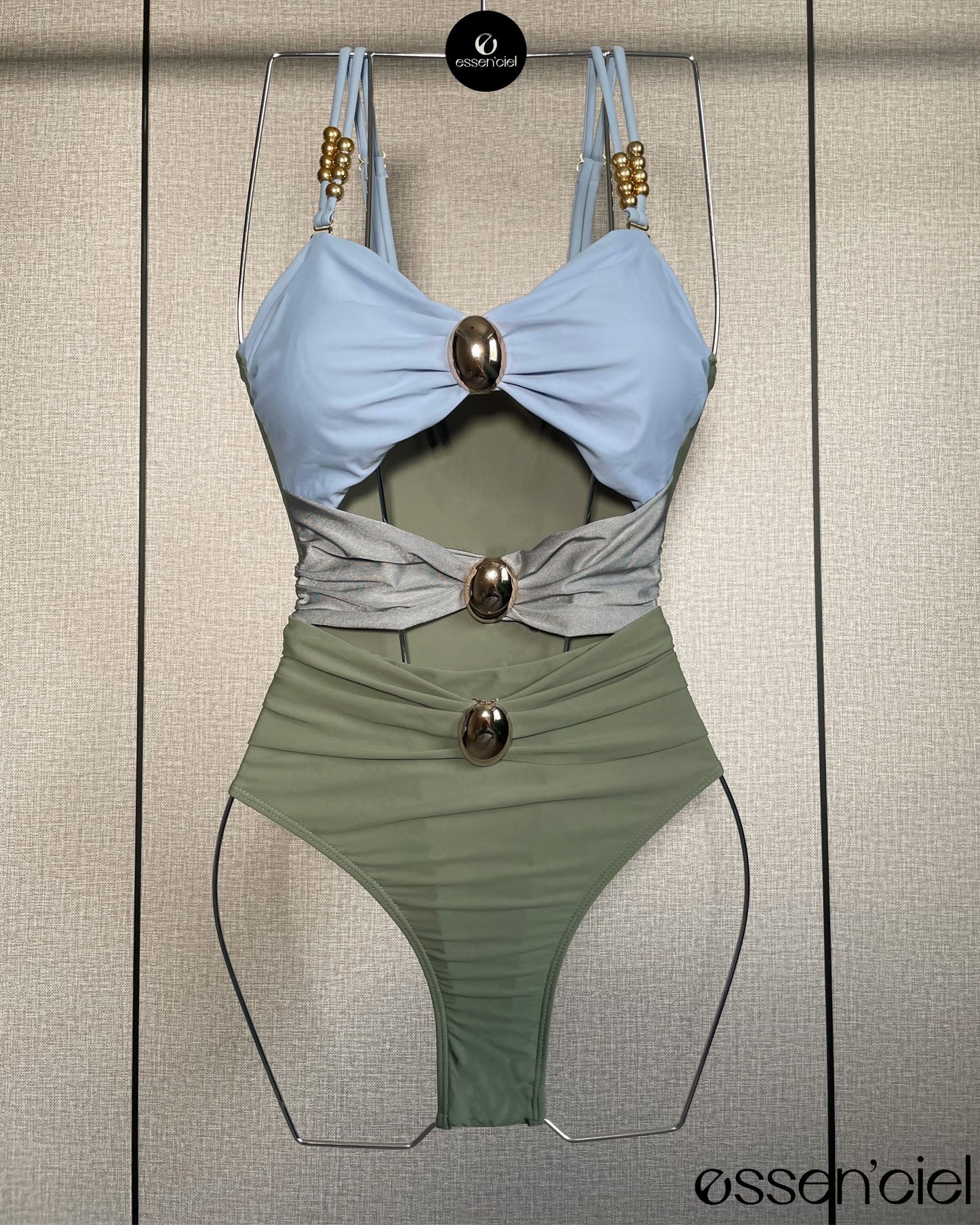 Bermuda Luxury Women Swimsuit Set with Embellished Sarong & Maxi Dress