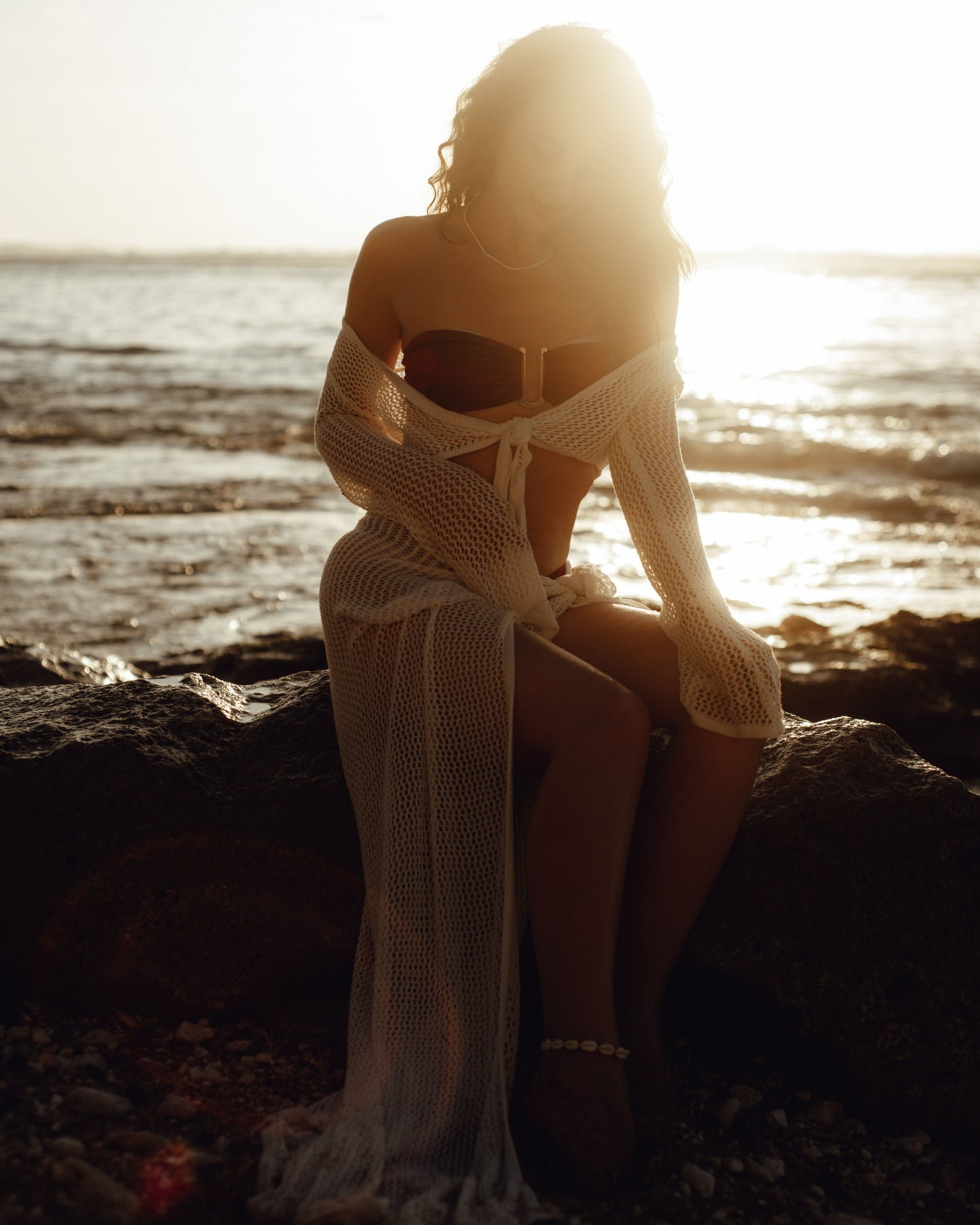Majorca White Two-Piece Mesh Tie-Front Beach Set